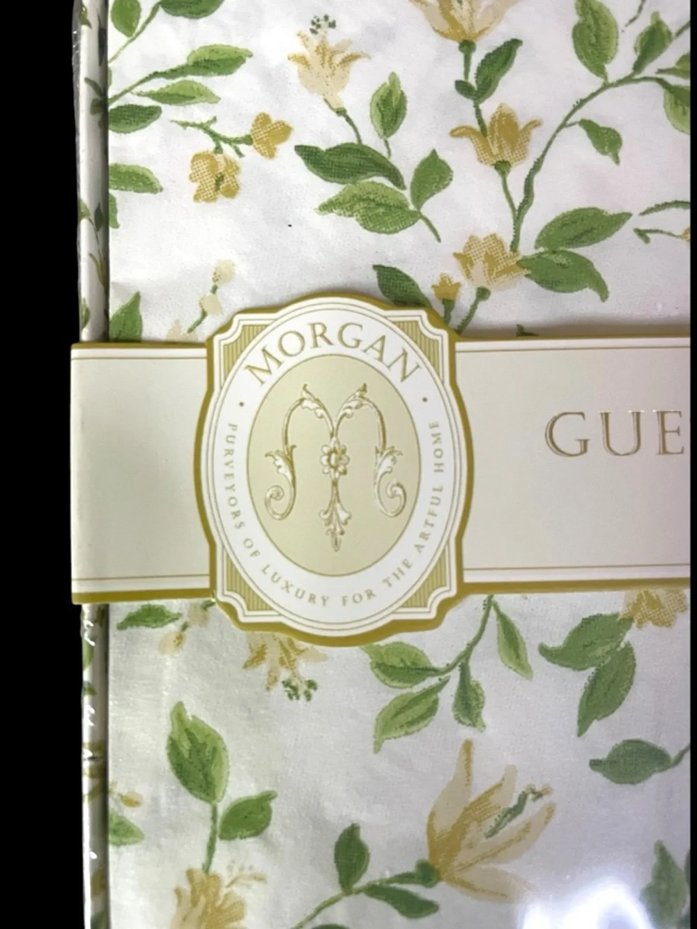 32 Guest Napkins Tan Yellow Floral Disposable Paper Meals Party Bathroom NEW NIB